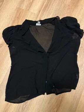 Worthington Black Sheer Short Sleeve Blouse